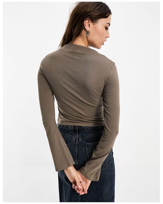 Collusion Brown Long Sleeve Mock Neck Top