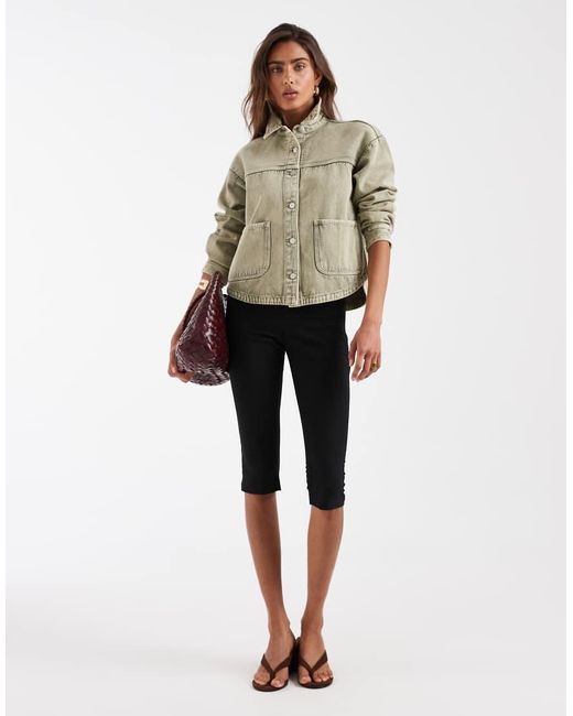 Jdy Natural Boxy Denim Jacket With Front Pockets
