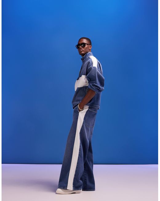 Jean d'ensemble ultra ample avec empiècements style années 90 - moyen délavé/blanc ASOS pour homme en coloris Blue
