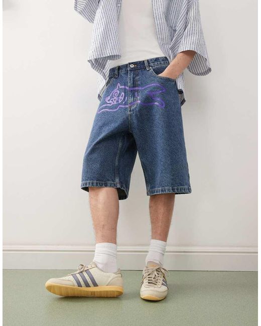 ICECREAM Blue Running Dog baggy Denim Shorts for men