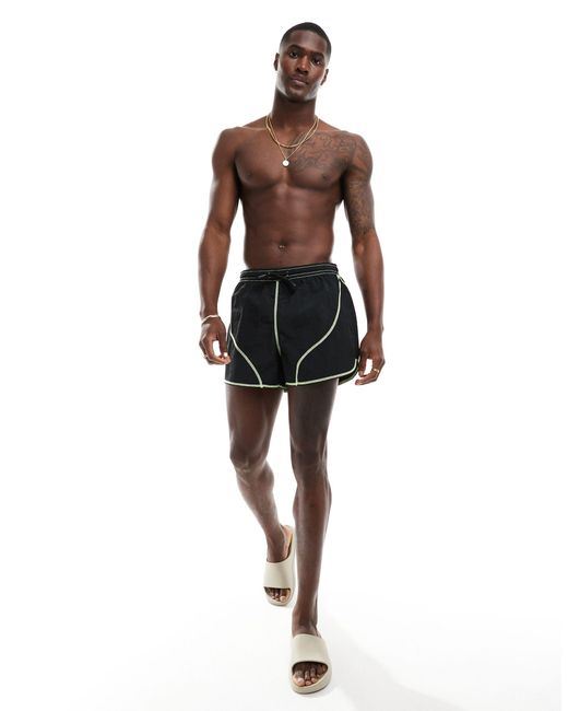 Weekday Black Tan Swim Shorts With Seam Detail for men