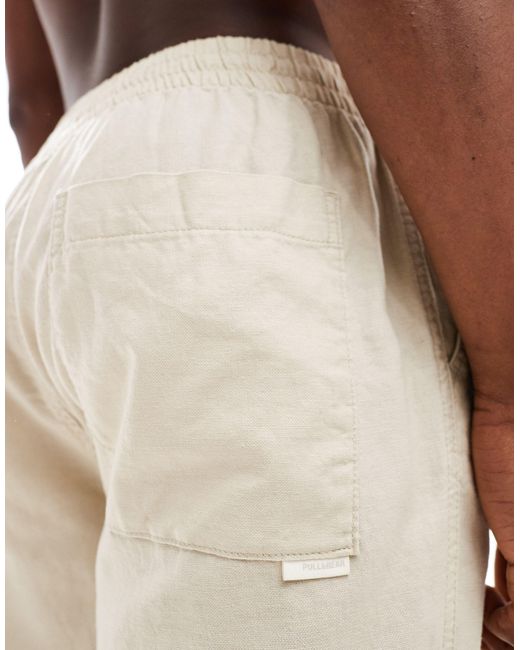 Pull&Bear Natural Linen Look Wide Leg Trousers for men