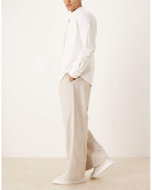 ASOS Natural Smart Pleated Linen Rich Loose Leg Pants for men