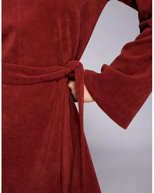 ASOS Red Fluted Sleeve Tie Waist Cord Mini Dress