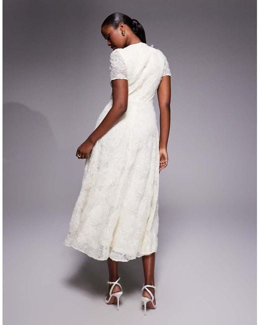 Forever New White Bridal Lace 3d Rosette Textured Midaxi Dress
