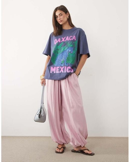 ASOS Blue Oversized T-shirt With Oaxaca Leopard Graphic