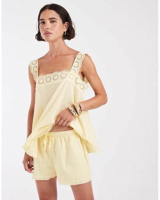 ASOS Natural Cotton Pull On Co-Ord Lace Trim Shorts