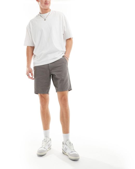 ASOS Gray Slim Regular Length Linen Shorts With Fixed Waist for men