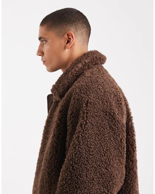 ASOS Brown Oversized Borg Coach Jacket for men