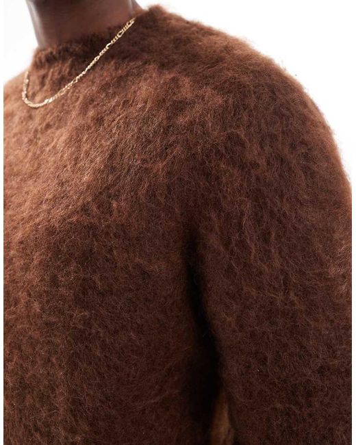 ASOS Brown Knitted Fluffy Jumper for men