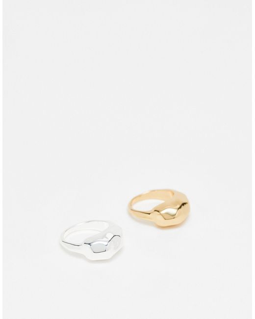 TOPSHOP White Rooni Pack Of 2 Thick Molten Rings