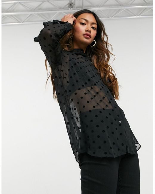 Camicia trasparente nera a pois di Stradivarius in Black