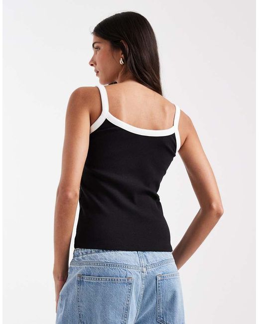 Pieces Black Contrast Trim Cami Top