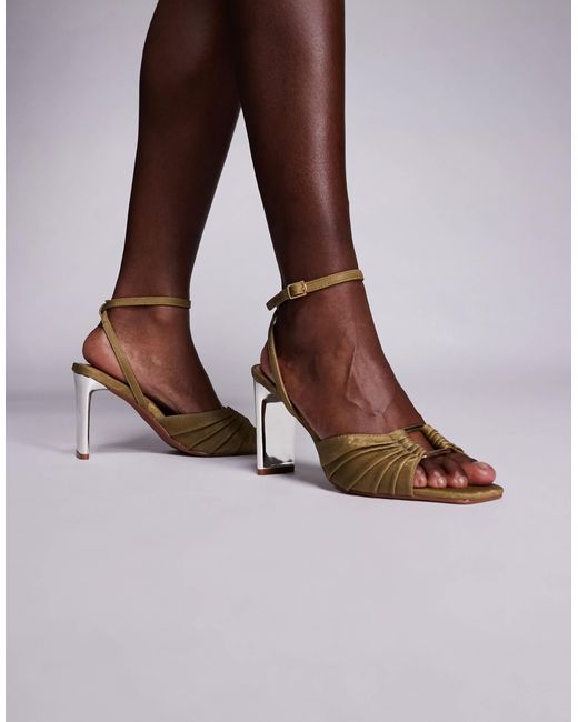 River Island Brown Pleated Ring Block Heeled Sandals