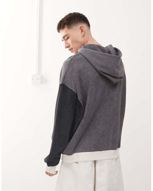 Sudadera Extragrande Con Capucha Y Diseño De Patchwork De Collusion de hombre de color Gray