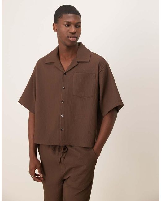 ASOS Brown Co-ord Oversized Boxy Plisse Shirt for men