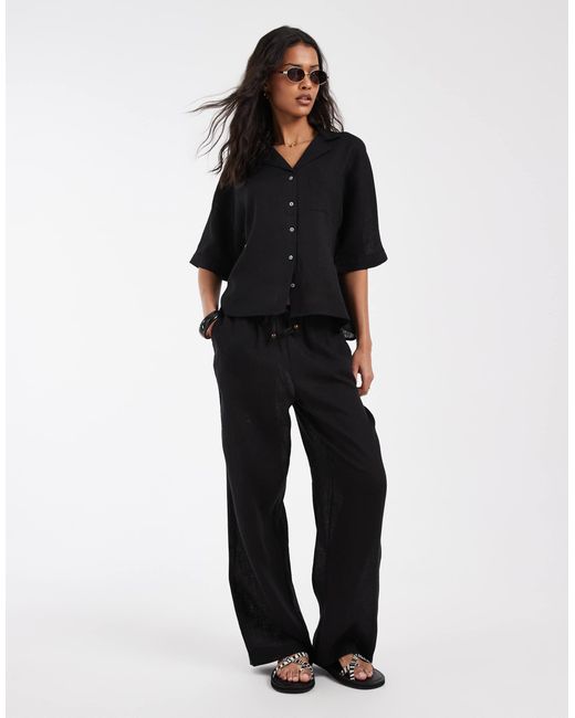 ONLY Women's Black Linen Blend Wide Leg Trouser Co-Ord