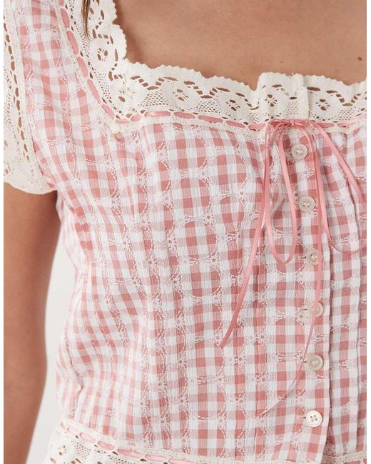 Wild Lovers Pink Mireille Button Front Top With Lace Detail