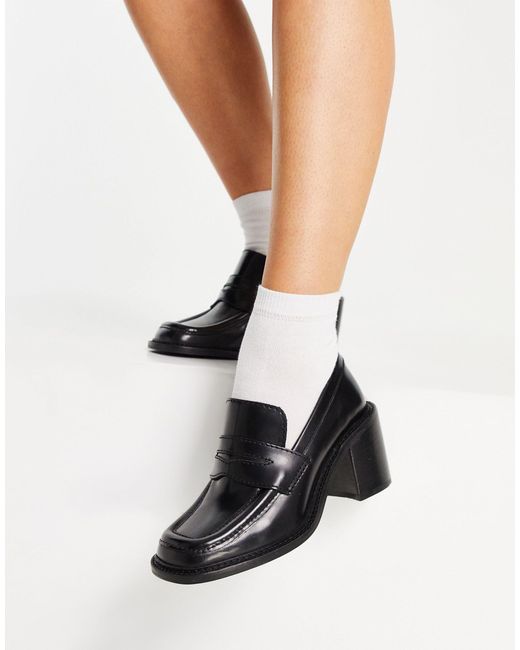 ASOS Leer Shade - Loafers Van Premium Leer Met Halfhoge Hak in het Zwart -  Lyst