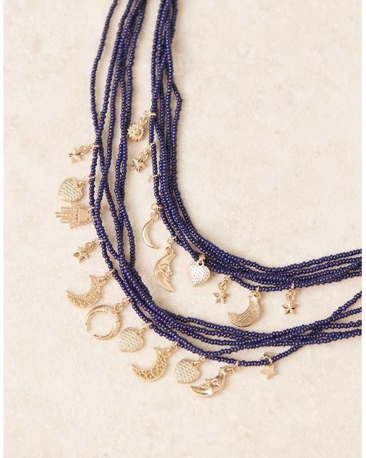 Accessorize Natural Midnight Bead Charm Layered Necklace