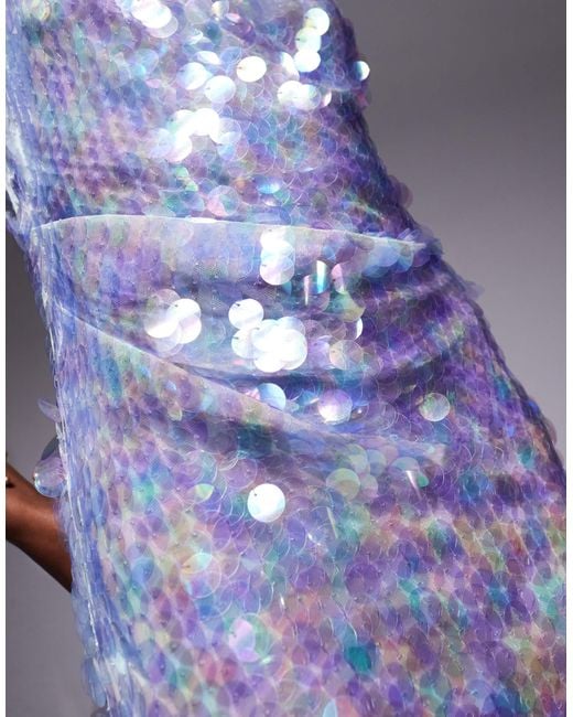 ASOS Blue Iridescent Sequin Asymmetric Cowl Neck Midi Dress