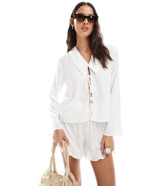 ASOS White Tie Front Long Sleeve Co-ord Top