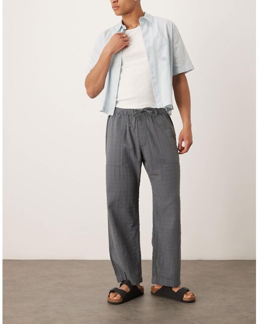 Abercrombie & Fitch Gray Baggy Pull On Textured Trouser for men