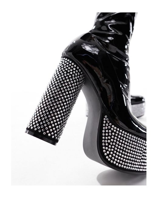 ASOS Black – overknee-stiefel aus em lack-kunstleder mit strassbesatz und absatz