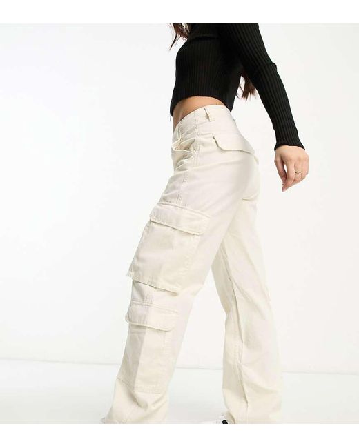 Bershka White Petite Drawstring Waist Cargo Trousers