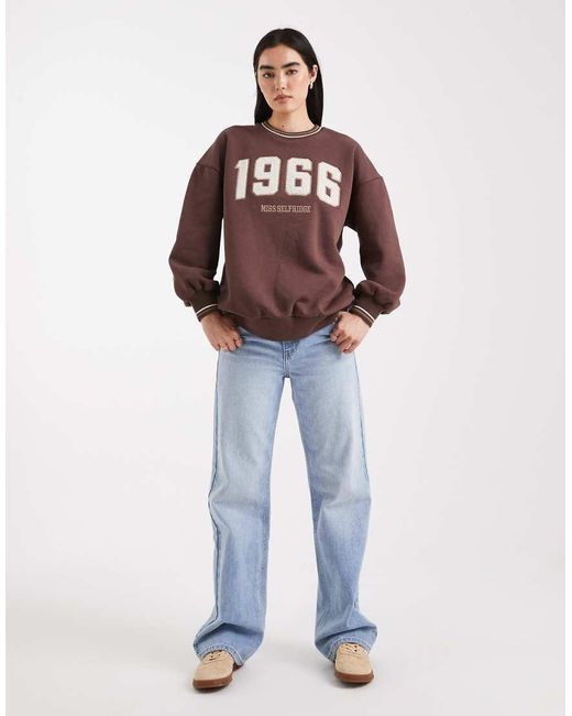 Miss Selfridge Brown Borg Printed Oversized Sweatshirt