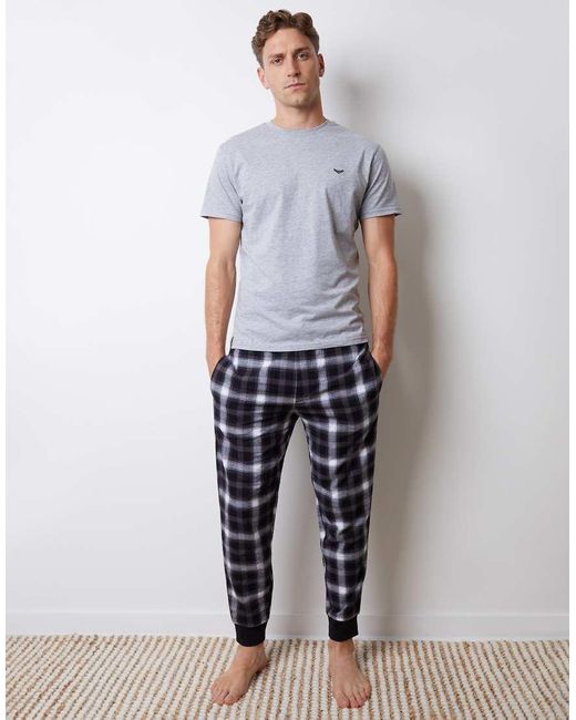 Threadbare White Cotton Blend Short Sleeve Check Pyjama Set for men