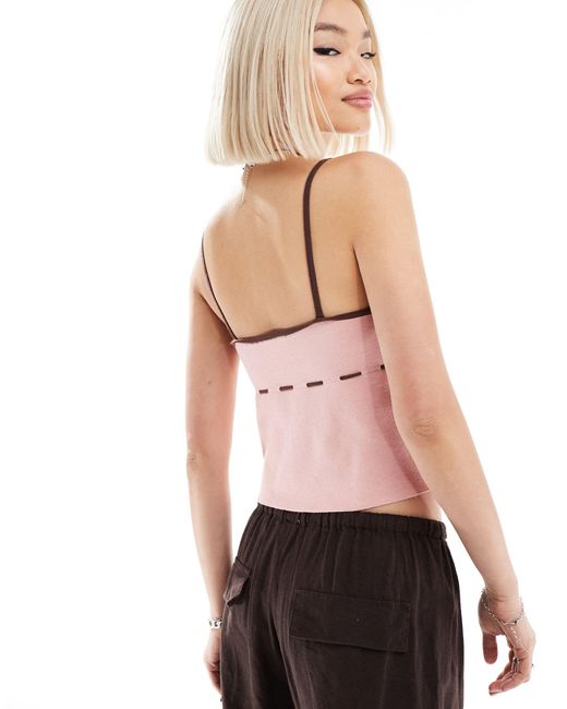 Daisy Street Pink Knitted Contrast Cami Top