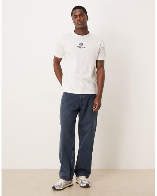 ASOS White Regular Fit T-shirt With Tipped Neck And Text Embroidery for men