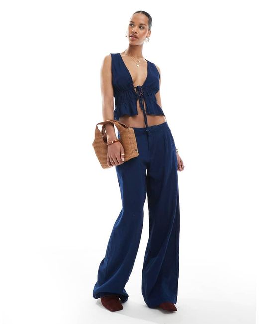Pull&Bear Denim Top Met Strikdetail in het Blue