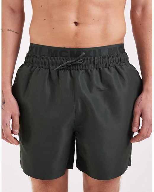 River Island Green Swim Shorts With Double Waistband for men