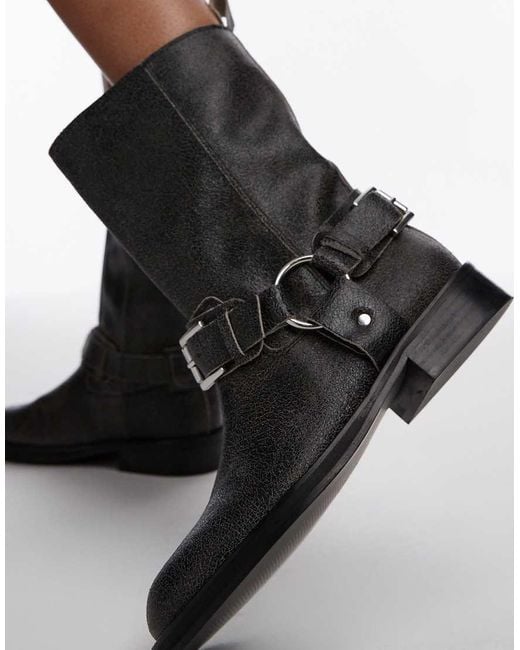 TOPSHOP White Leam Premium Leather Biker Boots