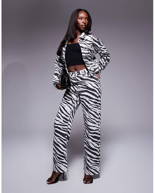 River Island Denim Jack Met Zebraprint, Deel Van Co-Ord Set in het Black
