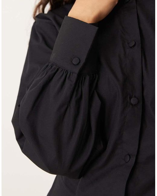 ASOS Black Round Neck Button Through Waisted Mini Dress