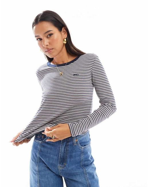 Levi's Blue Small Batwing Logo Stripe Long Sleeve T-Shirt