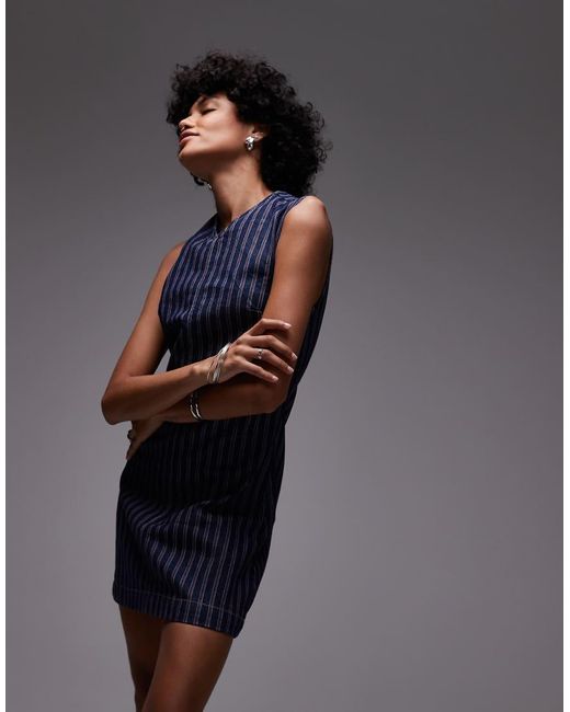 TOPSHOP Blue Denim V Neck Mini Dress