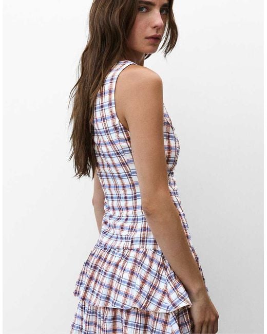 Pull&Bear White Check Ruffle Short Dress