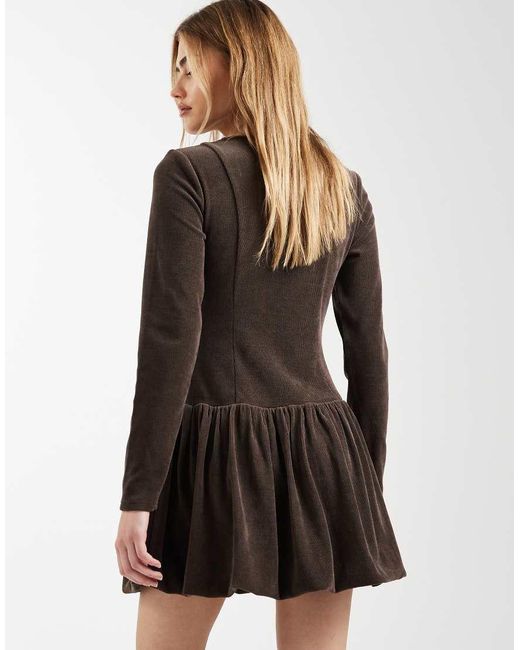 ASOS Brown Cord Dropped Waist Bubble Hem Mini