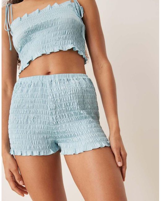 ASOS Blue Satin Textured Cropped Cami And Short Pyjama Set
