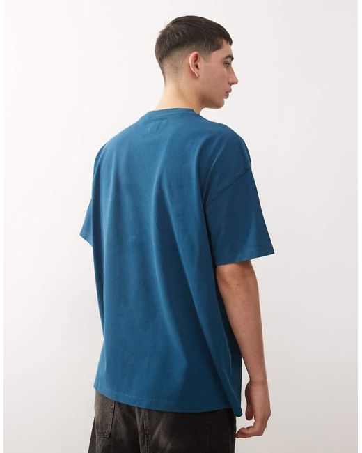 Collusion Blue Washed Premium Embroidered Pique T-Shirt
