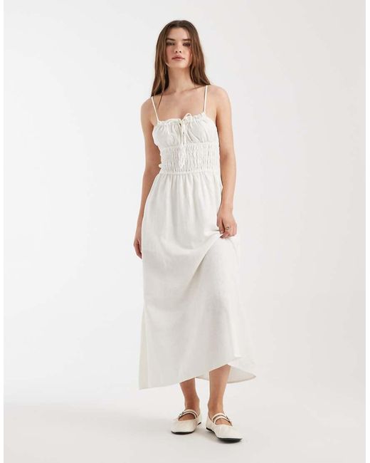 Cotton On White Haven Linen Blend Strappy Midi Dress