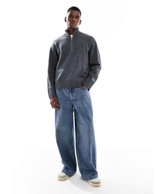 Jack & Jones Blue Oversize Thick 1/4 Zip Jumper for men