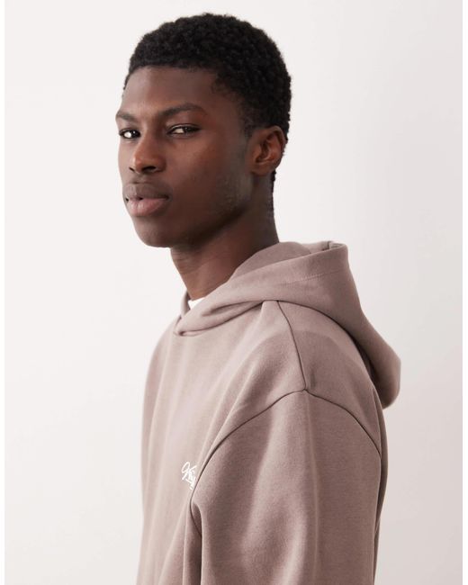 ASOS Brown Relaxed Fit Hoodie With Chest Print for men