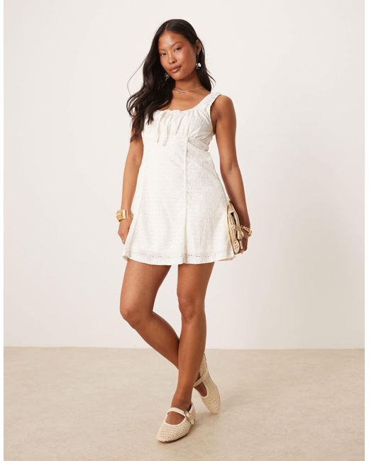Vila Natural Broderie Milkmaid Style Mini Dress