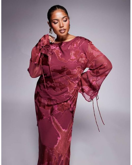 ASOS Red Asos Design Curve Slash Neck Seam Detail Burnout Maxi Dress