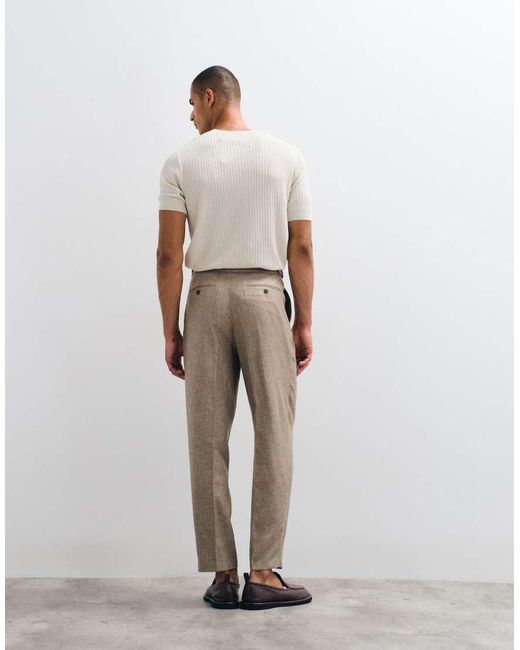 ASOS White Oversized Tapered Melange Suit Trousers With Linen for men